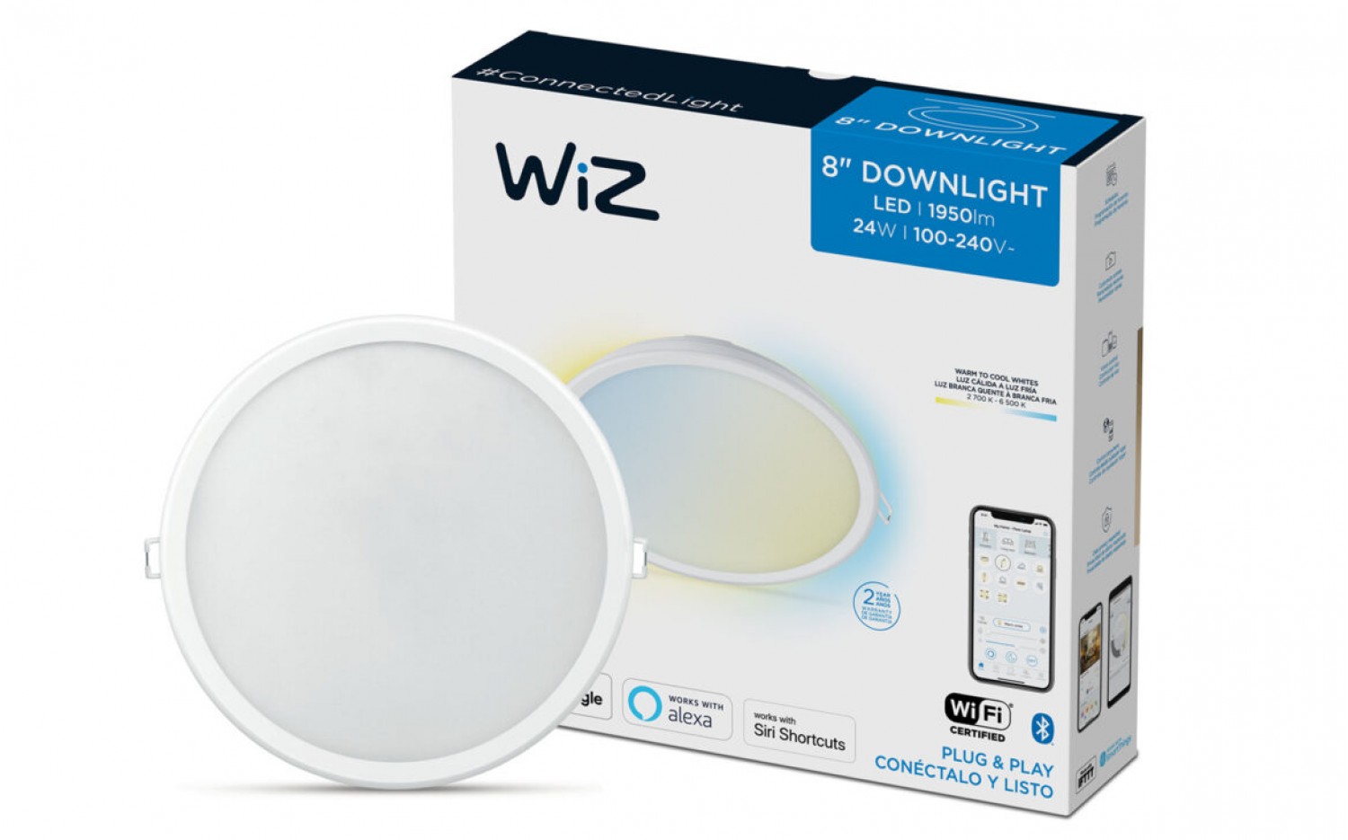 LAMPARA WIZ LED PLAFON 8 PUL. 24W CALIDO A FRIO